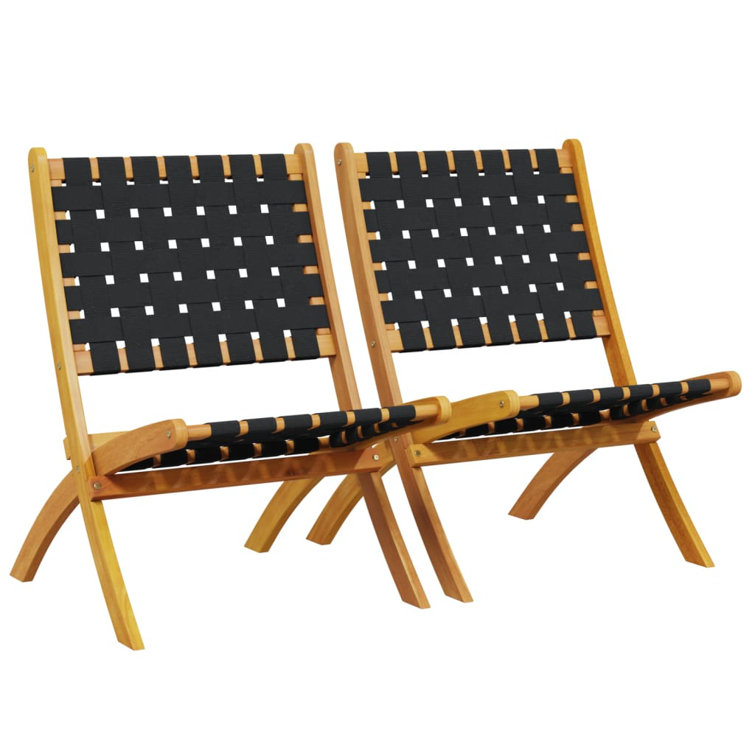 Lark Manor™ Folding Patio Chairs 2 Pcs Black Solid Wood Acacia And